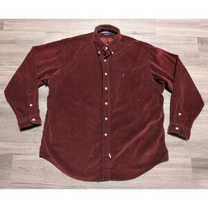 Vintage Ralph Lauren Men's Burgundy Corduroy button Up Long Sleeve Shirt Size XL